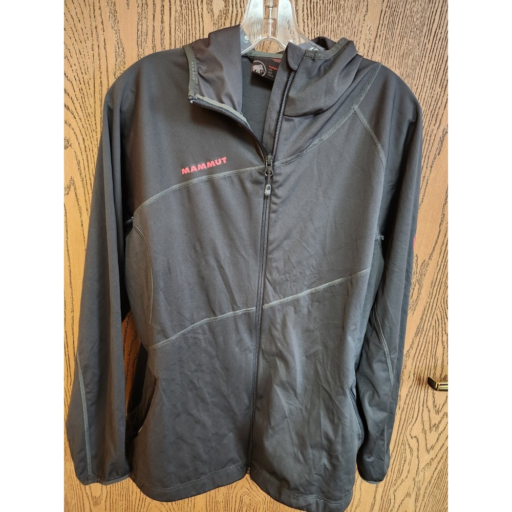 Mammut Womens Black Softshell Jacket Full Zip Size L Hooded Windbreaker